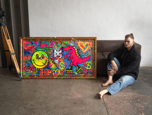 Moderne vægkunst – Farverigt Pop Art håndmalet billede „Sjov“