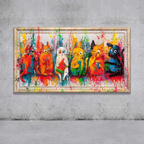 Farverige kattebilleder Pop Art – Håndmalet vægkunst „Katte, Farve, Sjov“