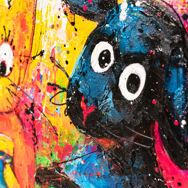 Farverige kattebilleder Pop Art – Håndmalet vægkunst „Katte, Farve, Sjov“
