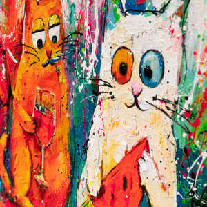 Farverige kattebilleder Pop Art – Håndmalet vægkunst „Katte, Farve, Sjov“