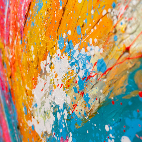 Moderne abstrakt kunst på lærred – Farverig akrylmaleri „Horisontens Glans“