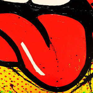Håndmalet Vægmaleri Stue – Abstrakt Kunst med Pop-Art Mund „WOW“
