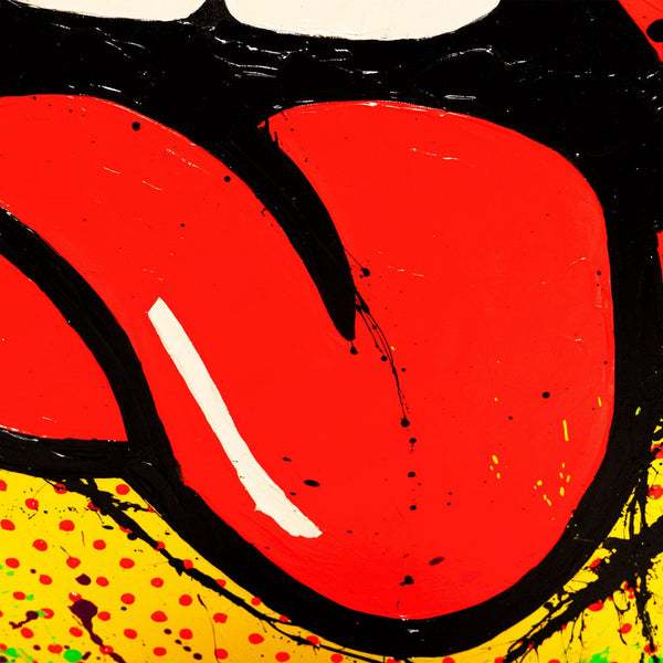 Håndmalet Vægmaleri Stue – Abstrakt Kunst med Pop-Art Mund „WOW“
