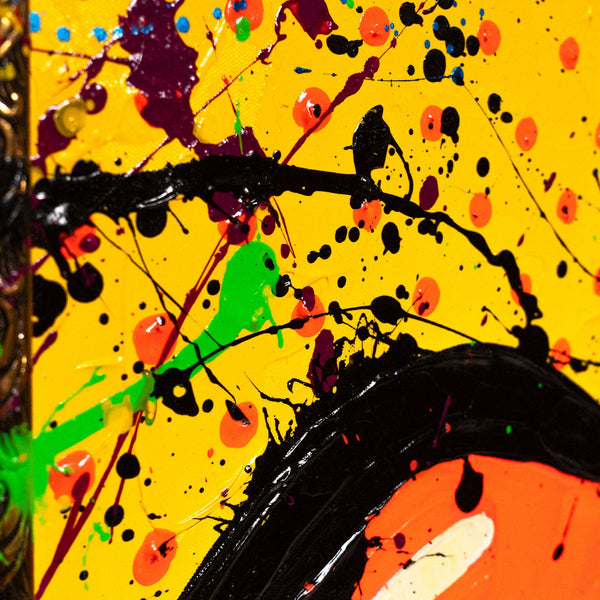 Håndmalet Vægmaleri Stue – Abstrakt Kunst med Pop-Art Mund „WOW“
