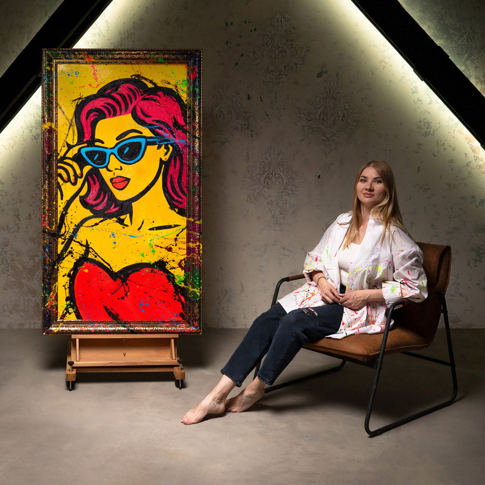 Abstrakt Maleri Pop-Art – Farverige Billeder til Stue Dekoration „Miss WOW“
