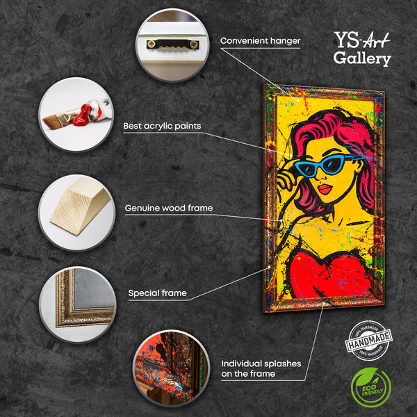 Abstrakt Maleri Pop-Art – Farverige Billeder til Stue Dekoration „Miss WOW“
