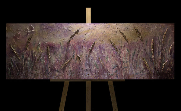 Håndmalede landskabsmalerier "Morgendug" 150x50cm