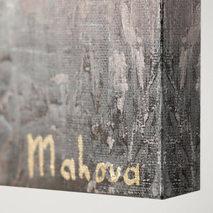 Abstrakt kunstværk – håndmalet lærredsbillede med gulddetaljer