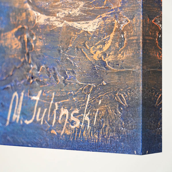 Håndmalet abstrakt lærredskunst "Marine II" med struktur