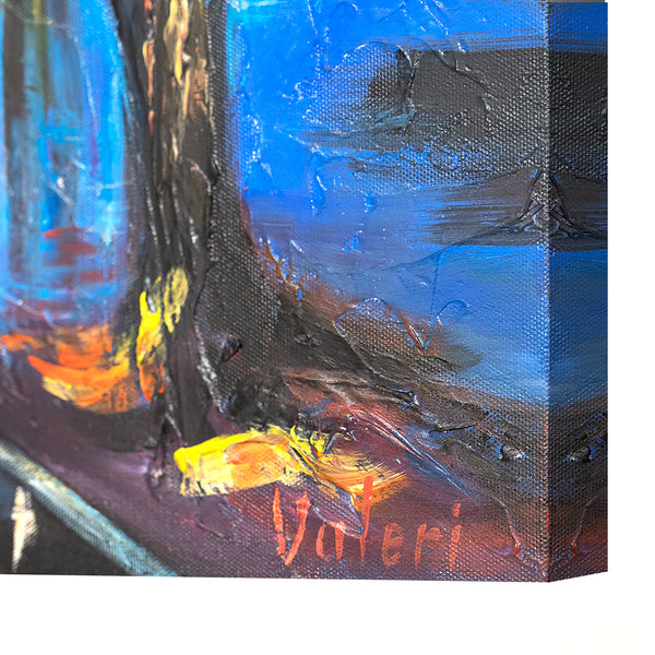 Abstrakt landskabsmaleri håndmalet med ramme "Aften i Paris"