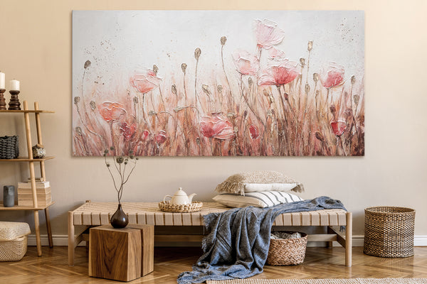 Moderne blomsterkunst “Valmuer” – Håndmalet akrylmaleri på lærred