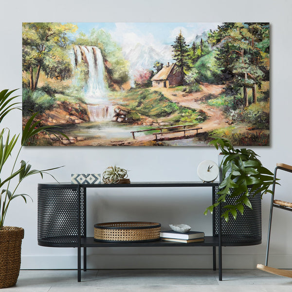Akrylmaleri natur på lærred “Vandfald” 120x60 cm