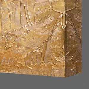 Moderne vægkunst i guld og hvid – håndmalet abstrakt maleri på lærred