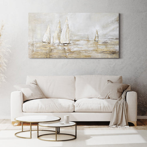 Akrylmaleri abstrakt kunst sejlscene "Solblænding"