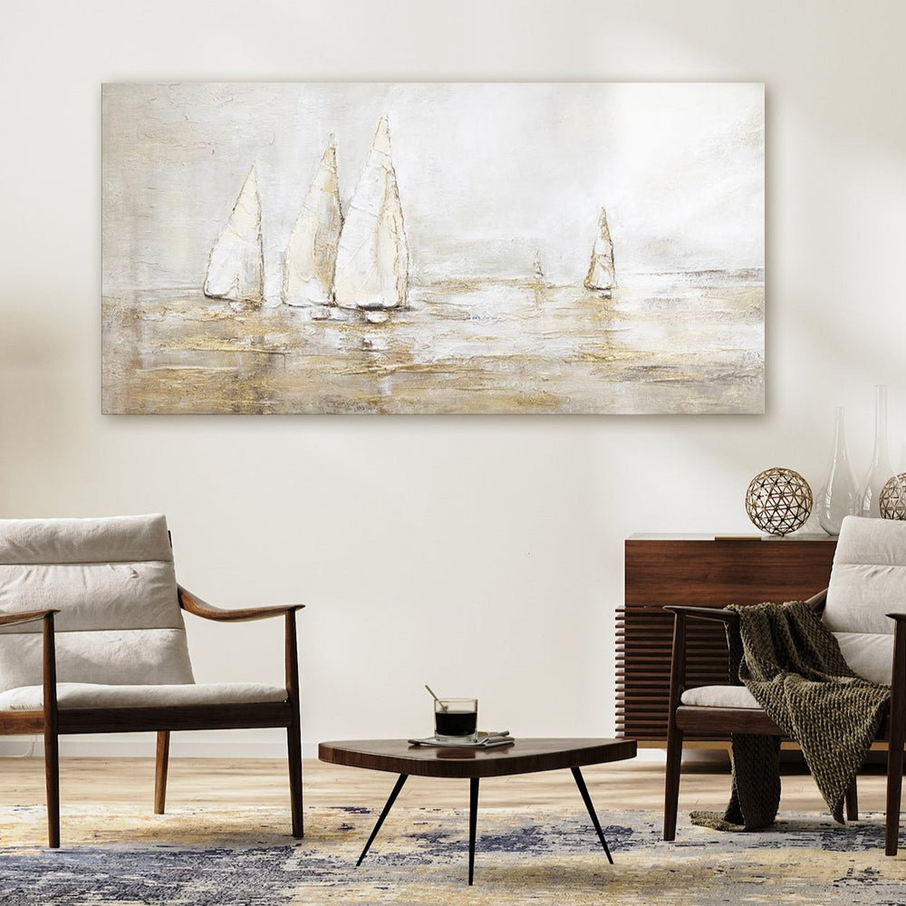Akrylmaleri abstrakt kunst sejlscene "Solblænding"