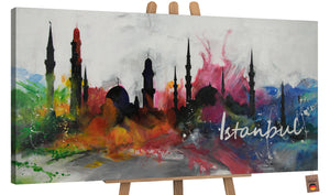 Håndmalet akryl maleri med ramme "Istanbul" abstrakt bybillede