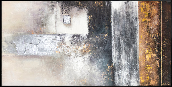 Abstrakte Wanddeko Acryl Reliefmalerei Grau Gold