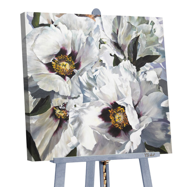 Blomsterbilleder malet på lærred akryl "Sne Lotus" 100x100 cm
