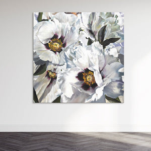Blomsterbilleder malet på lærred akryl "Sne Lotus" 100x100 cm