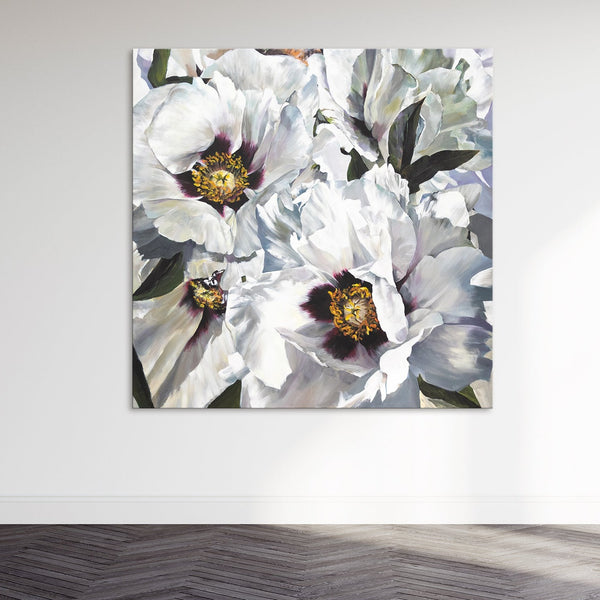 Blomsterbilleder malet på lærred akryl "Sne Lotus" 100x100 cm