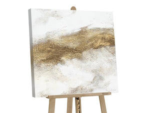 Abstrakt maleri med guld "April" – abstrakte malerier på lærred 100x100 cm