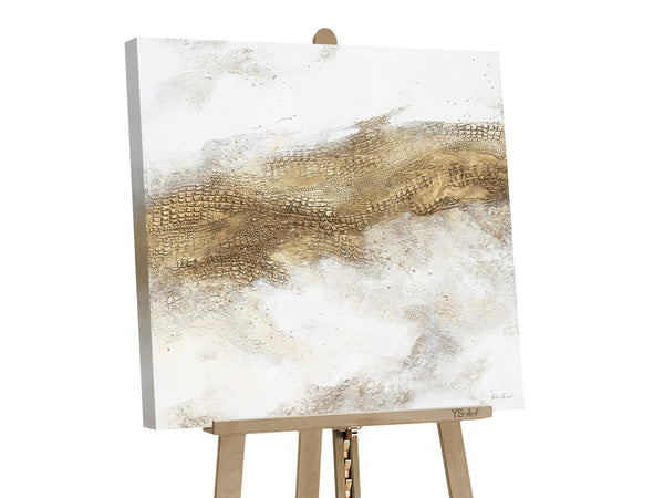 Abstrakt maleri med guld "April" – abstrakte malerier på lærred 100x100 cm