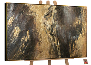 Abstrakte Acrylmalerei Gold Schwarz Kunst auf Staffelei