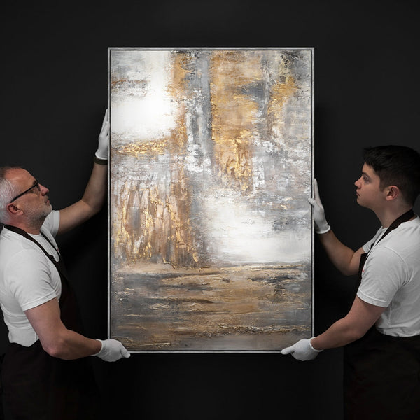 Abstraktes Acrylbild Gold Grau Struktur Wandkunst handgemalt