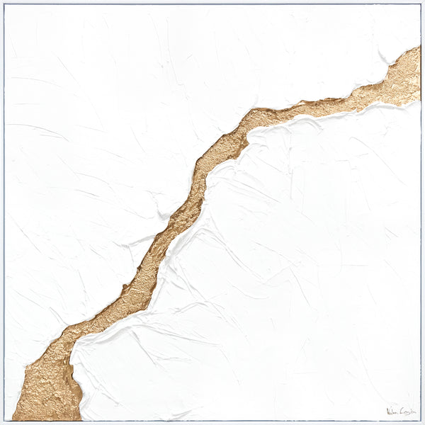 Abstraktes Acrylbild Gold Weiss Struktur Design Wandkunst