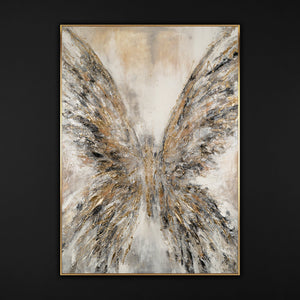 Abstraktes Leinwandbild Engelflügel Gold Grau Wandkunst