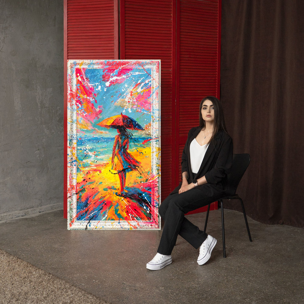 Abstraktes Leinwandbild Figur mit Schirm