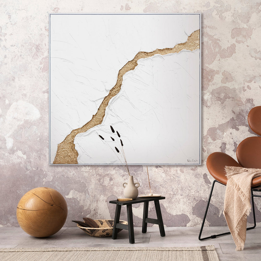 Abstraktes Leinwandbild Gold Weiss moderne Wandkunst Design