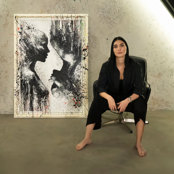 Abstraktes Porträt Leinwandbild Handgemalt