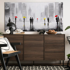 Abstraktes Stadtbild Grau Rot moderne Wandkunst mit Figuren