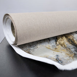 Abstrakte Acrylmalerei mit Struktur in Beige und Gold