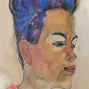 Acrylgemälde in Porträtstil mit lila Haarakzenten