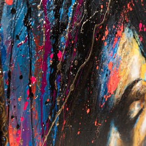 Nahaufnahme Gesicht Frau moderne Acrylmalerei Struktur