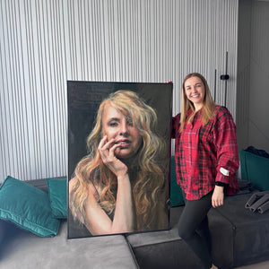 Handgemaltes Porträt Frau Acrylmalerei auf Leinwand Deko