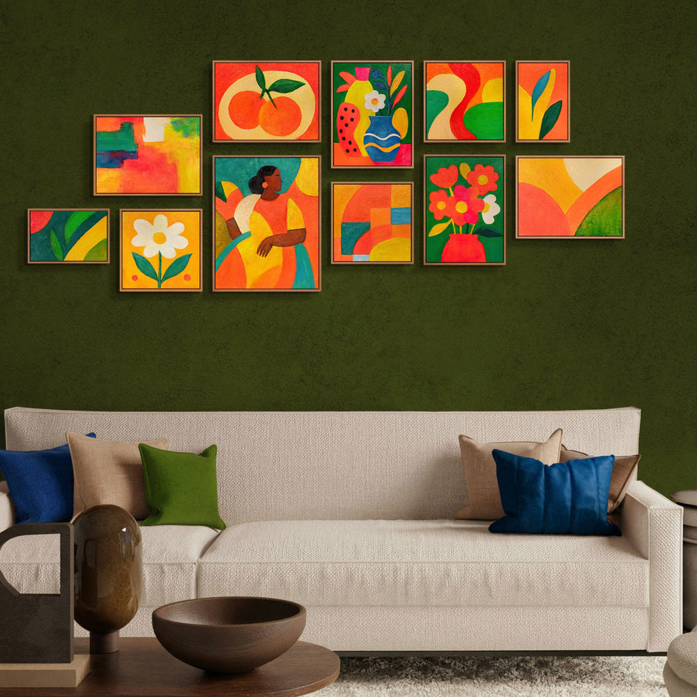 moderne-bilder-wohnzimmer-11-teiliges-set-einrichtungsbeispiel-grüne-wand