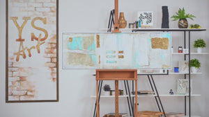 "Stabilitet" abstrakte håndmalede billeder med ramme 150x50cm