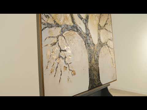 Håndmalet natur maleri "Livets træ" – Elegant væg kunst med gyldne detaljer
