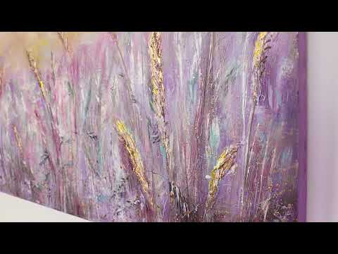Håndmalede landskabsmalerier "Morgendug" 150x50cm
