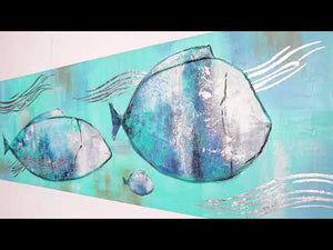 Moderne maleri akryl "Rejsende Fisk" 150x50cm