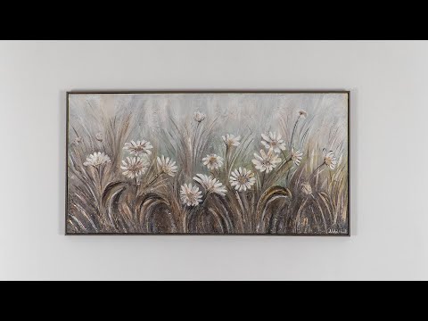 Blomster maleri "Margueritter" – akryl maleri med ramme til stuen