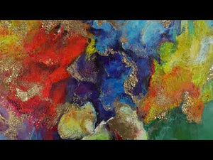 Farverige malerier abstrakte som "Livlig Buket" med ramme til stuen