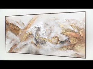 Abstrakt maleri håndmalet med ramme "Konsonans" – kunst til stuen i guld