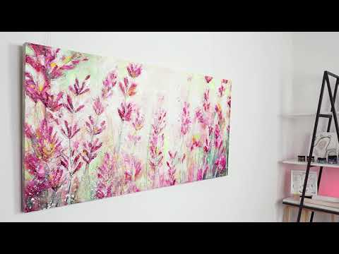 Farverigt akrylmaleri med blomster "Juli" 140x70 cm