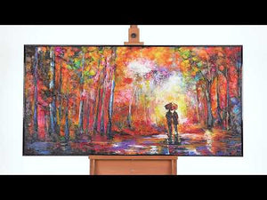 Håndmalet maleri med ramme "Romantik" – kunst til stuen i varme efterårsfarver