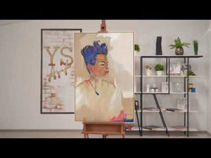 Håndmalet portrætmaleri på lærred – moderne kunst “Schiele” indrammet