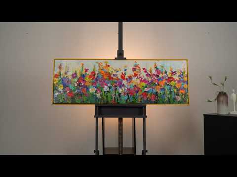 Håndmalet akryl maleri “Farvefeltets Hvirvelvind” blomsterbilleder 150x50